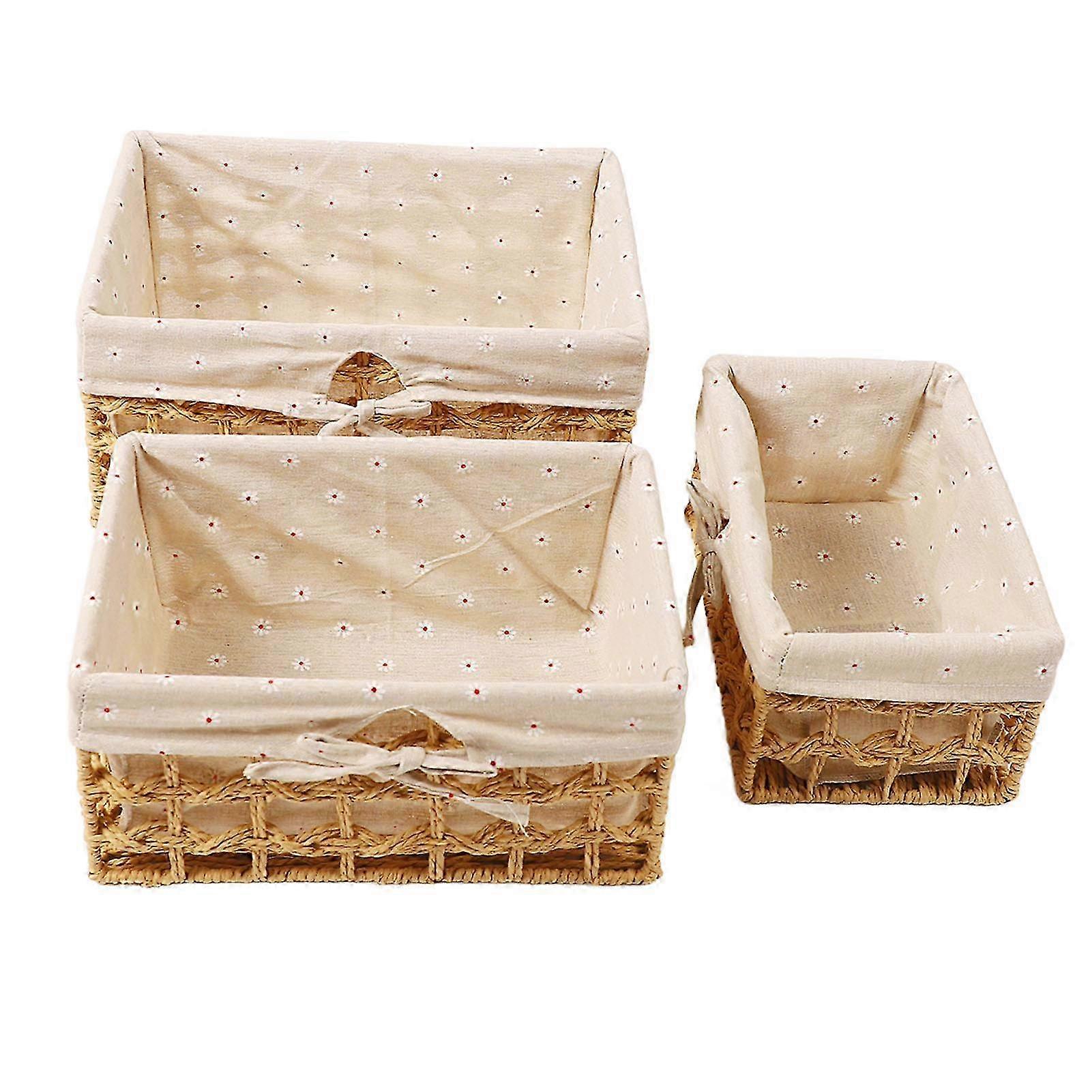 Handwoven Storage Basket Durable Straw Organizer Bin Rectangular Large Capacity for Toys Clothes