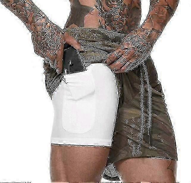 Shorts de corrida de treino 2 em 1 masculinos com bolsos com zíper Secagem rápida Sportswear atlético