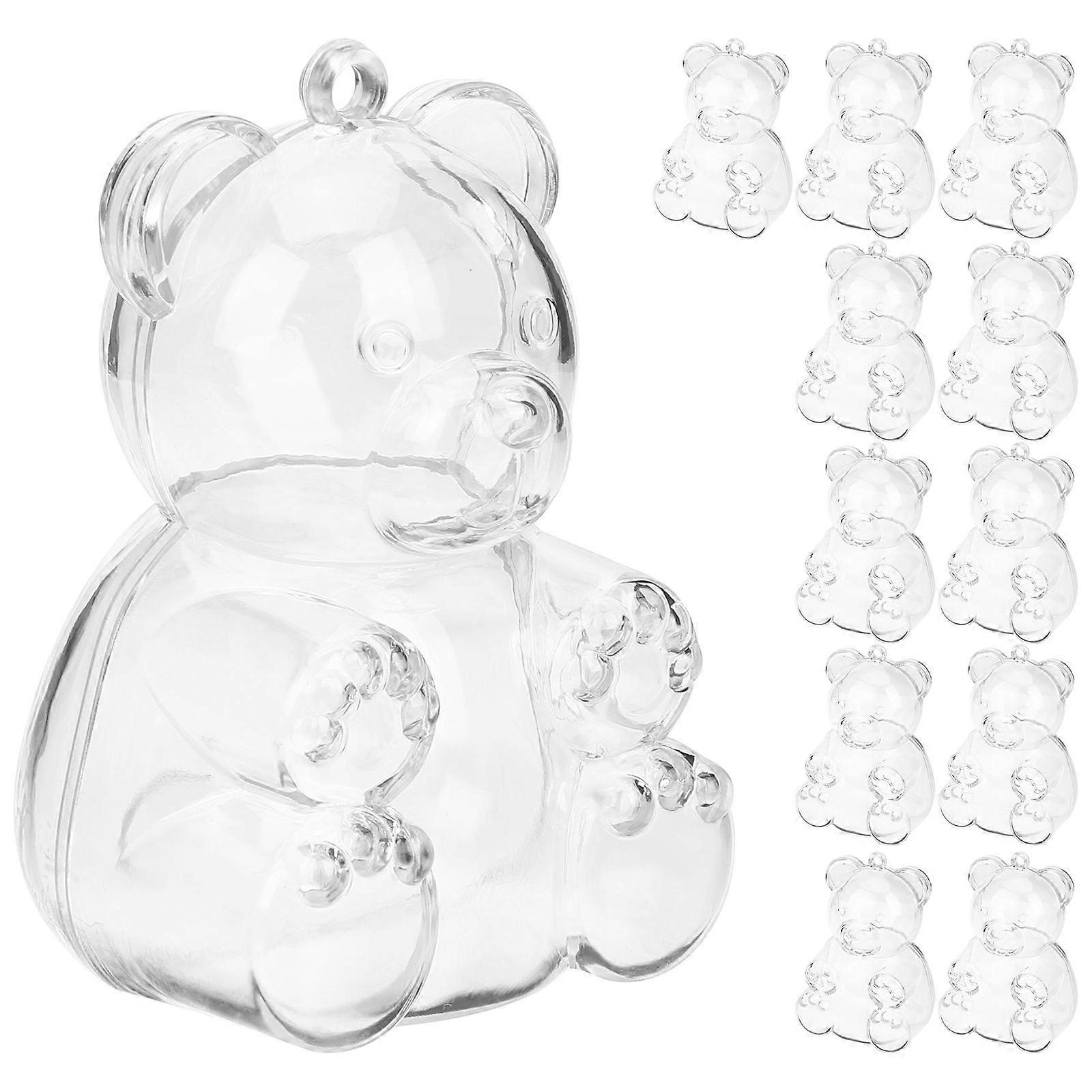 Wedding Bear Shaped Candy Boxes Clear Plastic Storage 12Pcs