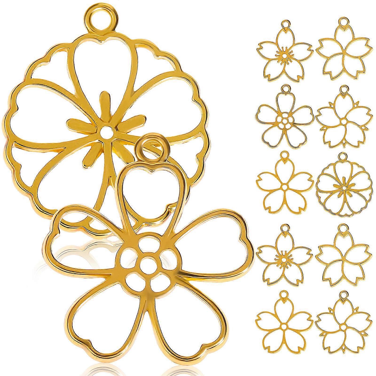 Hexagon Hollow Frame Charm Pendants Different Shape Flower Charms Crafting Projects 12Pcs