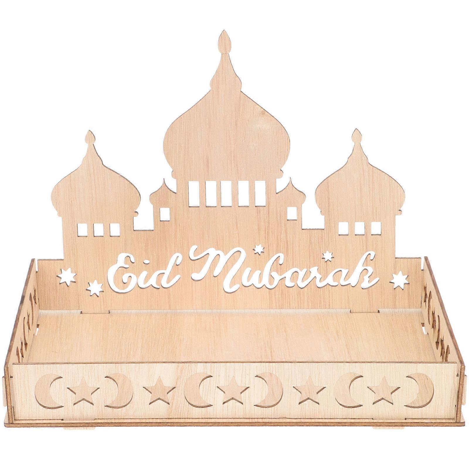Eid Centerpiece Cookie Serving Tray Home Use Rectangular Shape Wood Material 1Pack