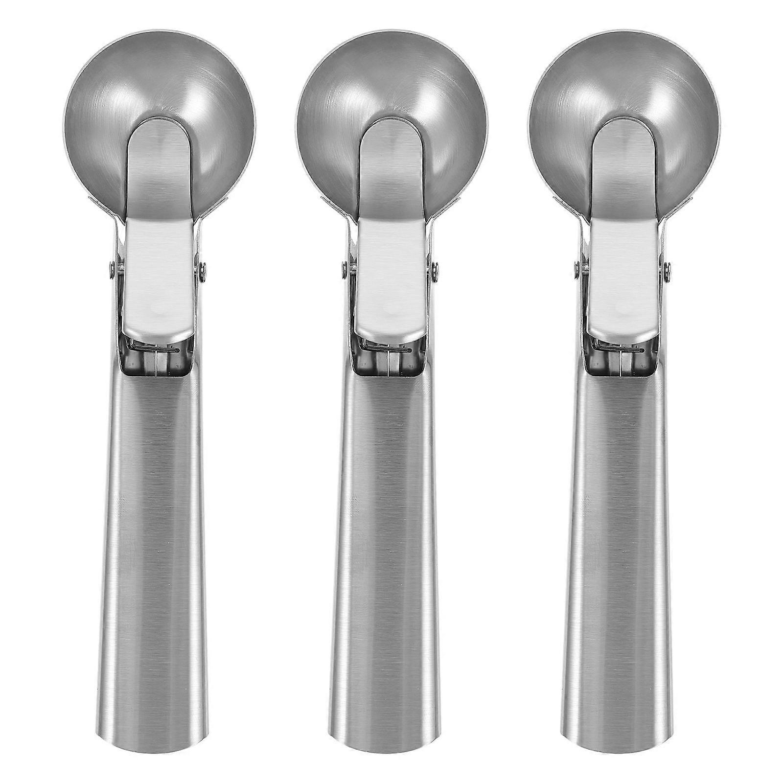 Stainless Steel Ice Cream Scoop with Trigger for Easy Release and Dishwasher Safe Cleanliness 3pcs Silver