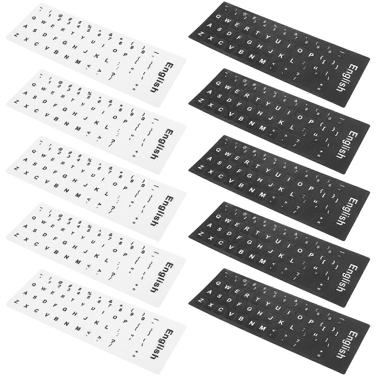 English Keyboard Stickers Key Repair Nonslip Surface with White Letters 10Sheets