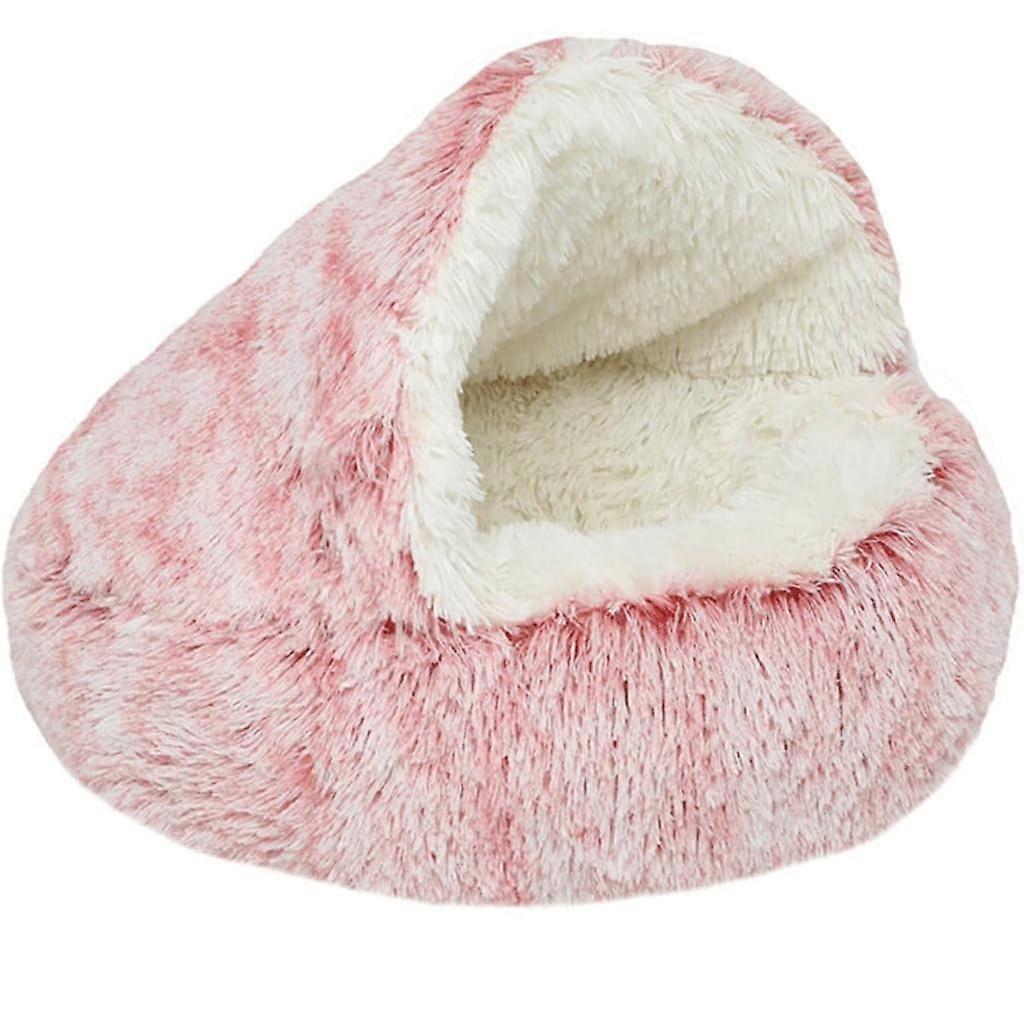Long Furry Pet Nest 50cm, Semi-Closed Cat and Dog Nest, Warm Crystal Velvet Round Shell Nest for Cats