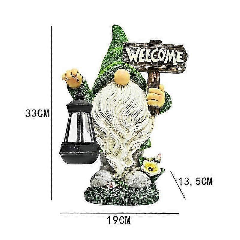 Outdoor Garden Resin Dwarf Statue Lighting Guide Solar Led Lantern Welcome Sign Flocking Dwarf Courtyard Lawn Large Decoration