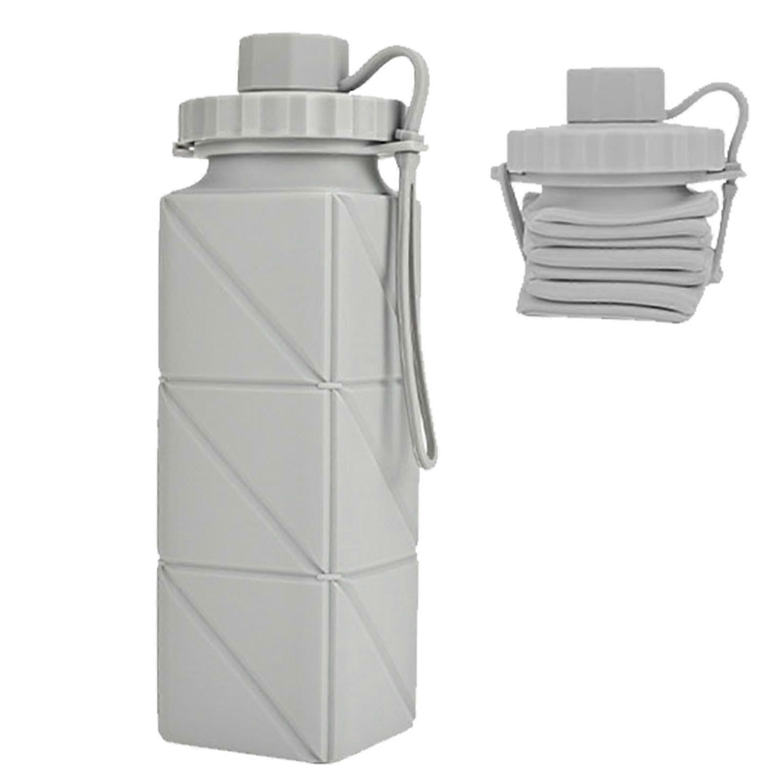 Foldable Water Bottle Outdoor Square 600 ml, Grey, Collapsible, Reusable Drinking Bottle, Waterproof