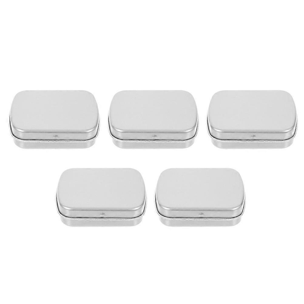 Hinged Candy Container Rectangular Iron Box Travel Use Flip Top Design Silver 6.00X4.50X1.50CM 5Pcs