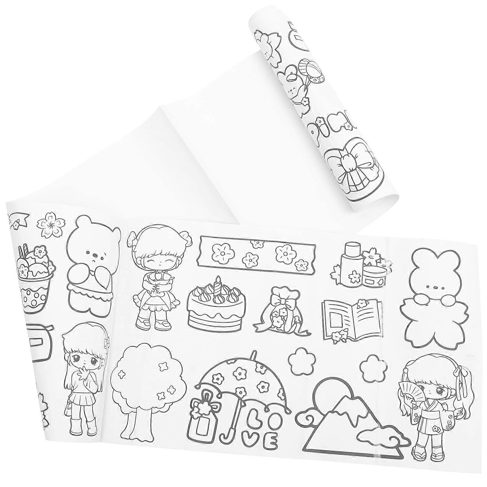 2 Rolls Painting Supplies Cartoon Coloring Paper Roll for DIY Drawing Material with Design Smooth Surface for Manual Skill Development and Wall