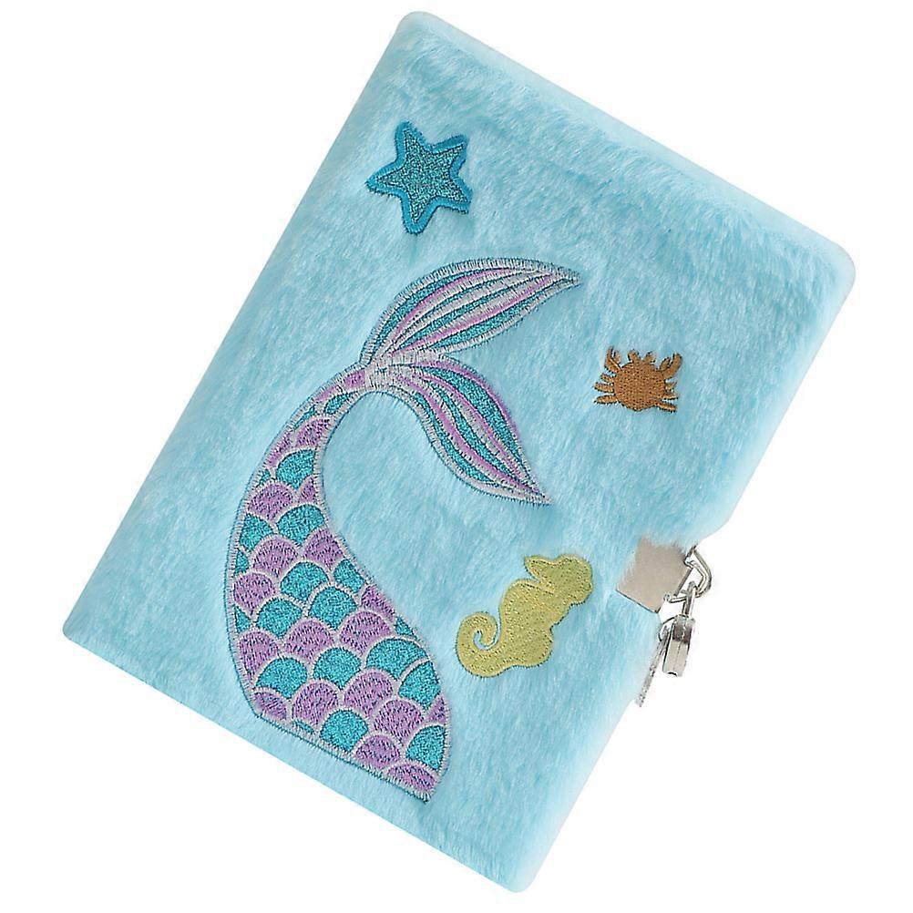 Diary Plush Cover Notebook for Taking Notes with Lock and Cartoon Mermaid Tail