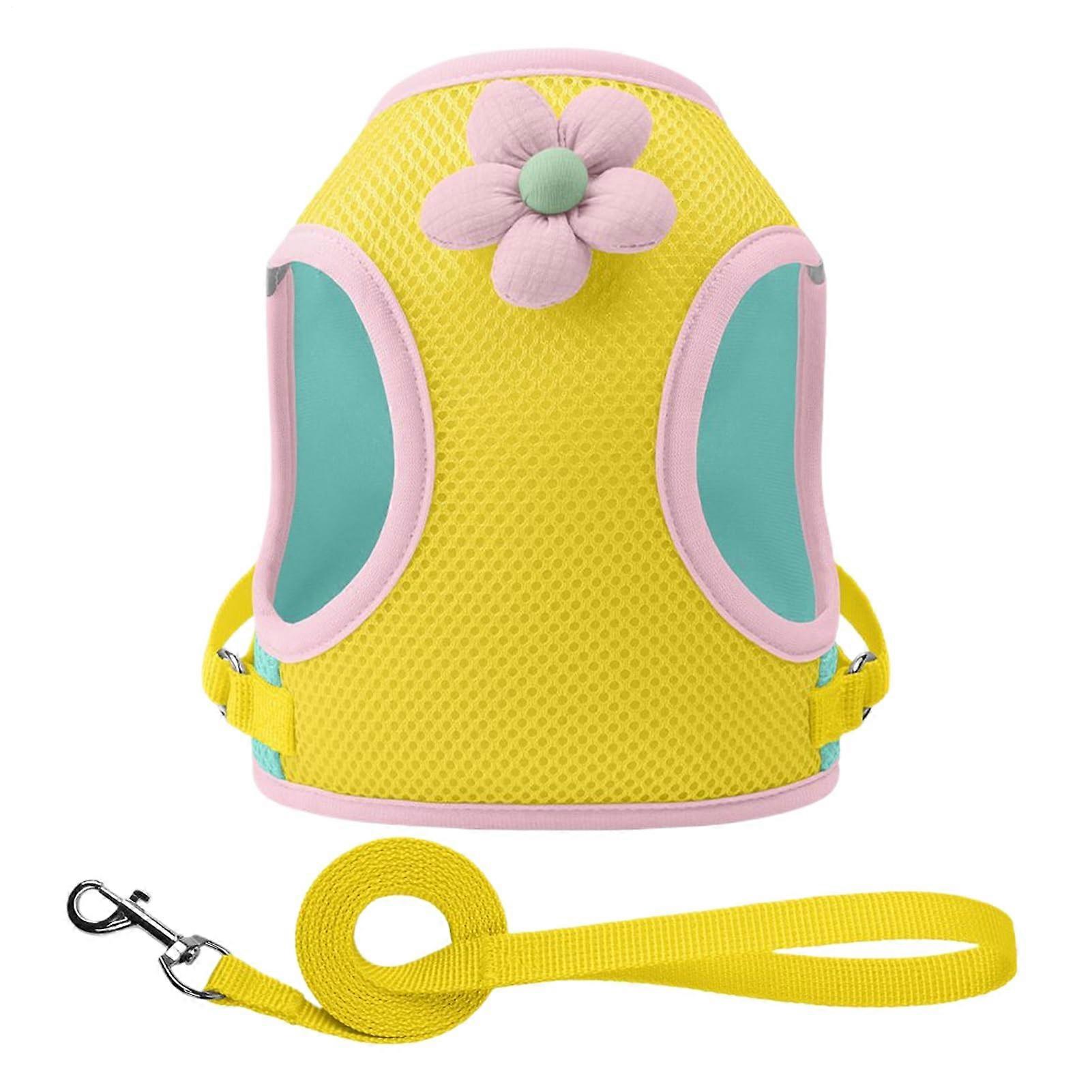 Reflective Pet Harness with Straps | Breathable Cartoon Pattern for Daily Walks | Bright Yellow, Size S