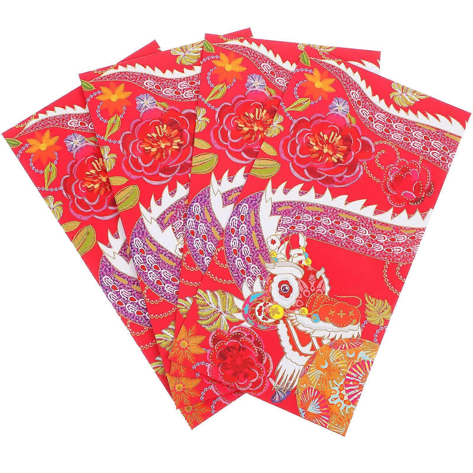 China's Red Envelopes Spring Festival Red Packets New Year Money Bags Rectangular Traditional Chinese Style Red 4Pcs
