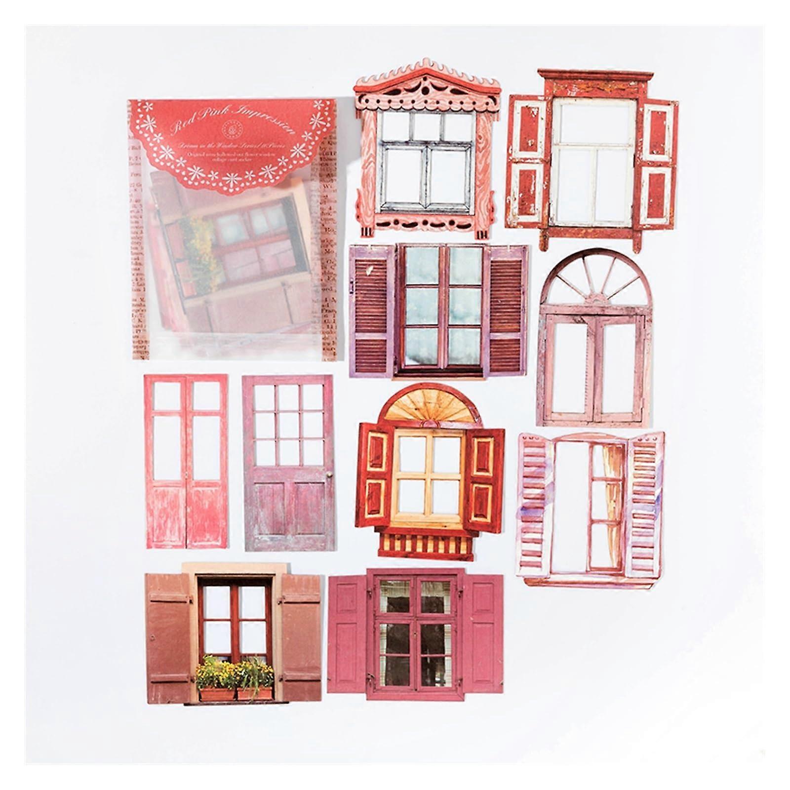 Vintage Aesthetic Scrapbook Kit 10 Pcs Paper with Hollowed Door Window Stickers for DIY Journaling and Planner Decorations