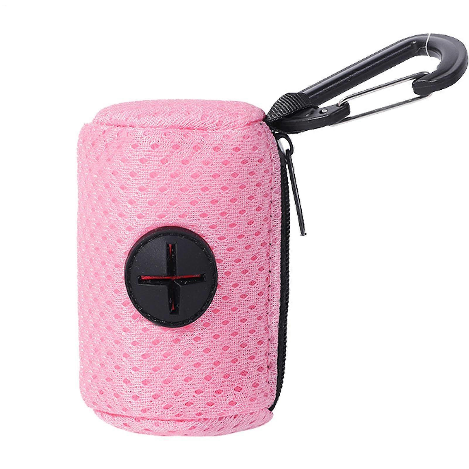 Dog Poop Bag Holder Net Mesh Fabric Leash Attachment Zipper Large Capacity Portable For Outdoor Walks Pink