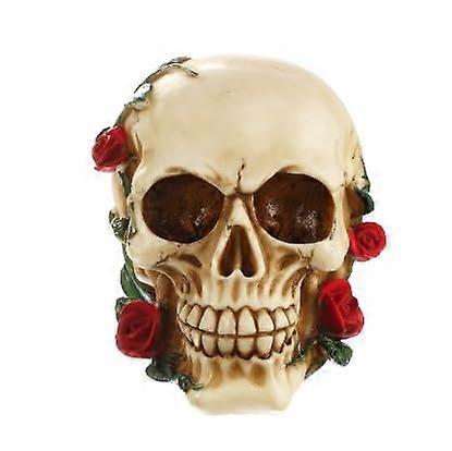 Realistic Human Resin Statue Skeleton Whisper Figure Desk Toy With Red Rose Beige 12 x 7 x 11.5 cm