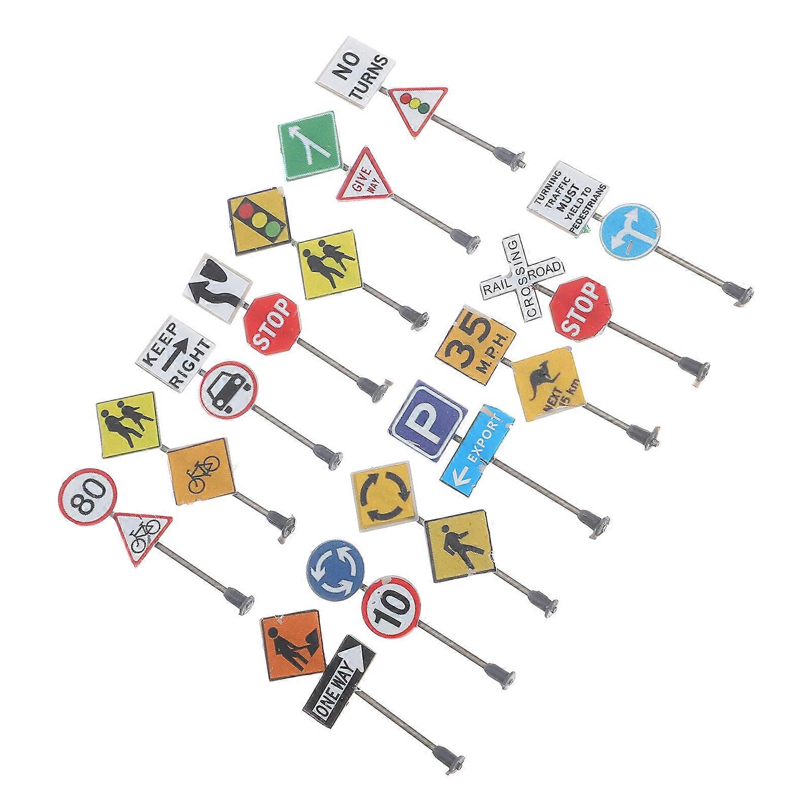 Traffic Indicator Model Miniature Traffic Signs Kids Road Sign Toys 4.3x1.5cm Develops Cognitive Skills 14Pcs
