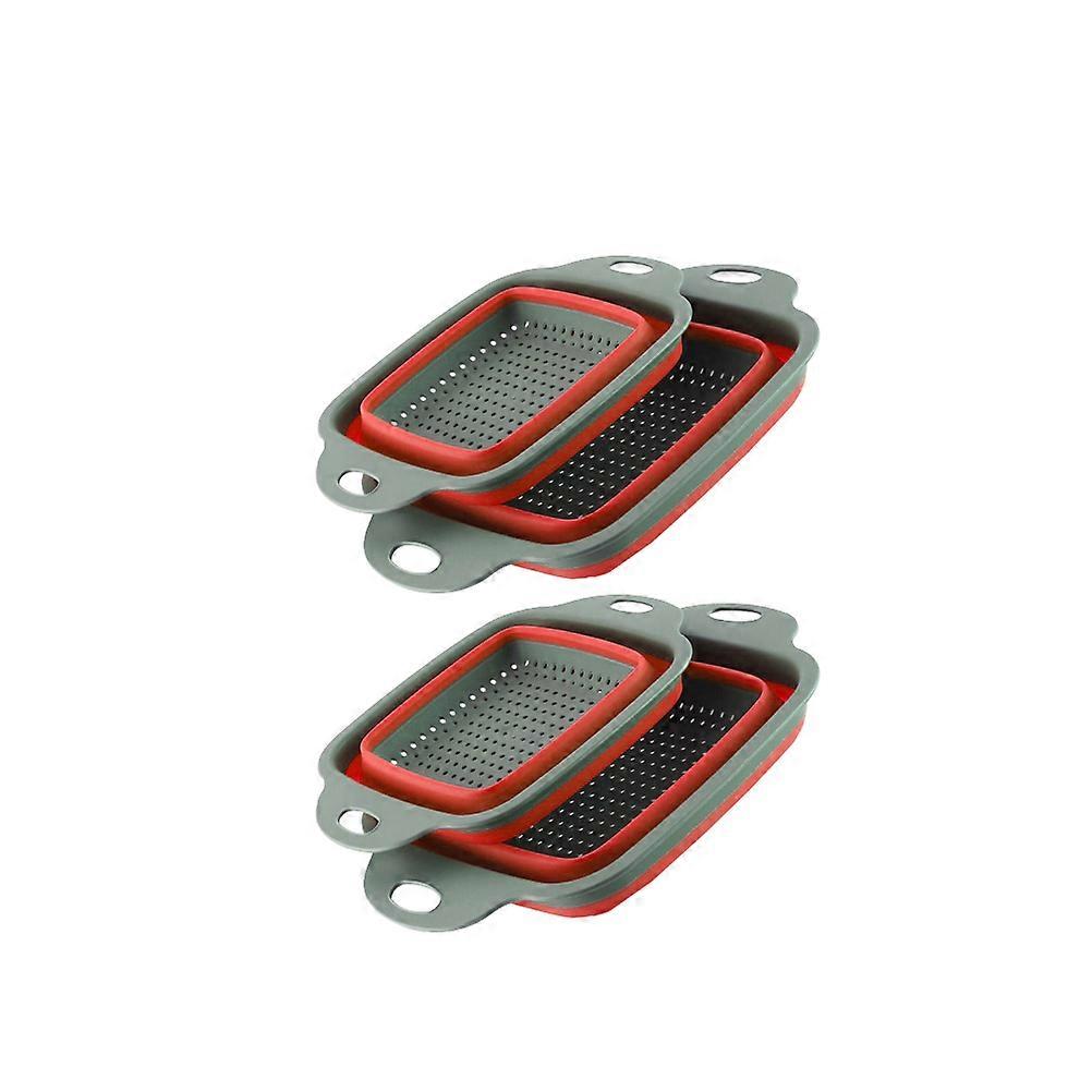 Fruit and Vegetable Washing Basket Foldable Storage Rack for Kitchen Made of PP Red 2pcs