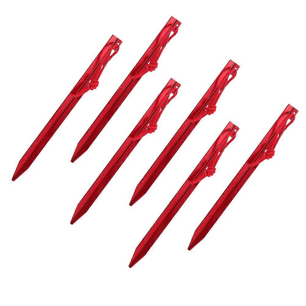 Metal Tent Stakes Firm Hold Red Color Triangular Shape For Hiking 6Pcs
