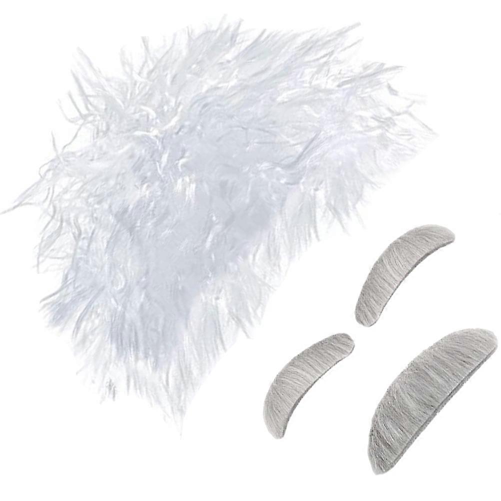 Scientist Costume Prop with Realistic Wig Mustache and Eyebrows Made of Yarns for Cosplay Multi