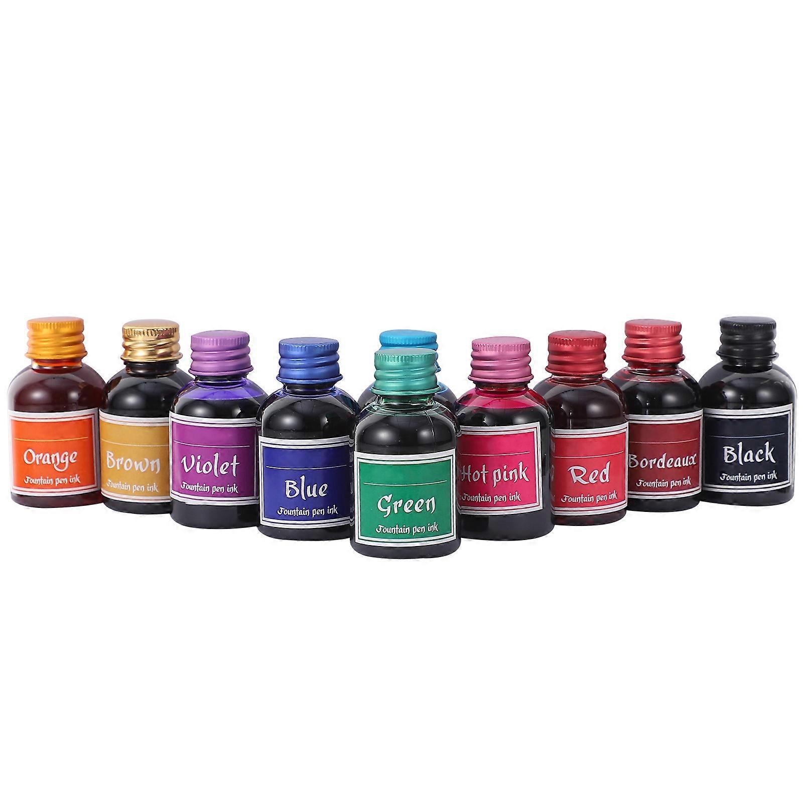 Non Carbon Ink Calligraphy Pen Ink For Fountain Pens Assorted Color Quick Drying 10 Bottles