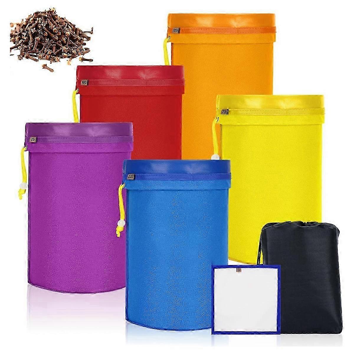5 Pack 1-Gallon Reusable Storage Bags with Adjustable Drawstring and Fine Mesh Filter Screen