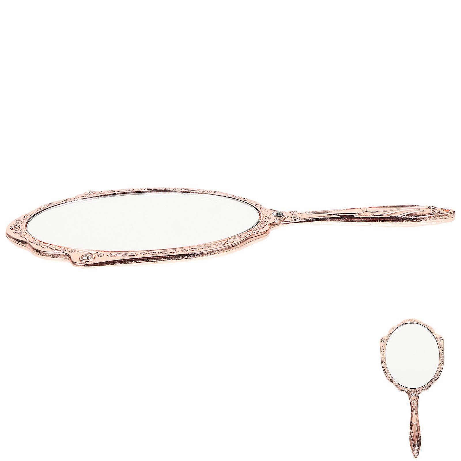 Portable Handle Makeup Mirror Magnifying Feature Metal Glass Round Shape For Ladies Daily Use 1Pcs