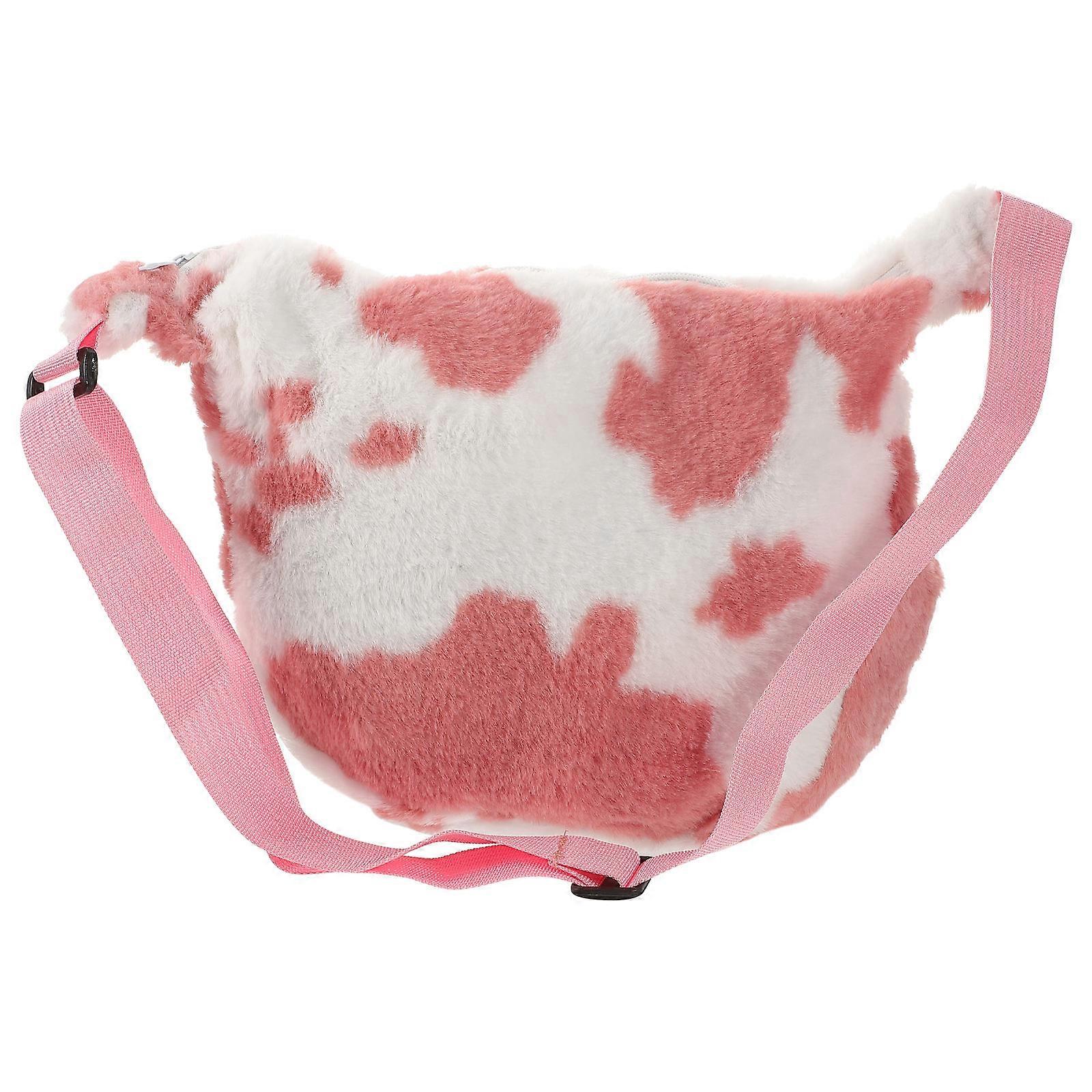 Cow Print Purse Stylish Plush Tote Bag Female Daily Use 24X20X1CM Accessory 1Pack