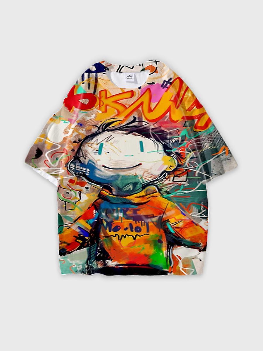 T-shirt round neck Pattern loose short sleeve B1735