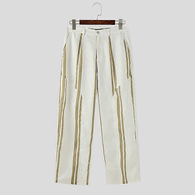 INCERUN Men Zipper Waist Striped Print Casual Loose Long Wide Legs Pants Trousers