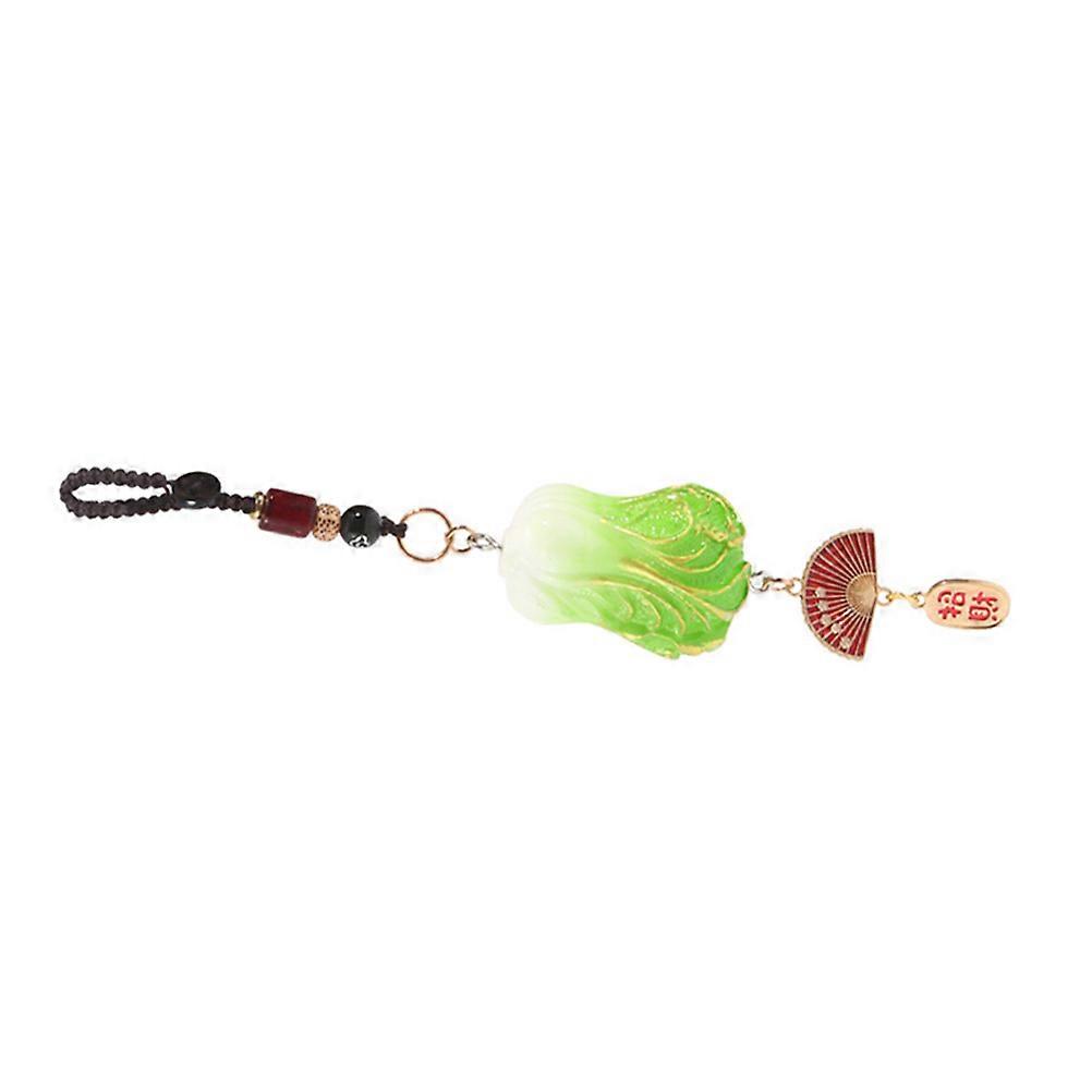 Cabbage Keychain For Car Rearview Mirror Resin Cabbage Sculpture Keychain People Seeking Prosperity 16.50X3.50X3.50CM 1Set
