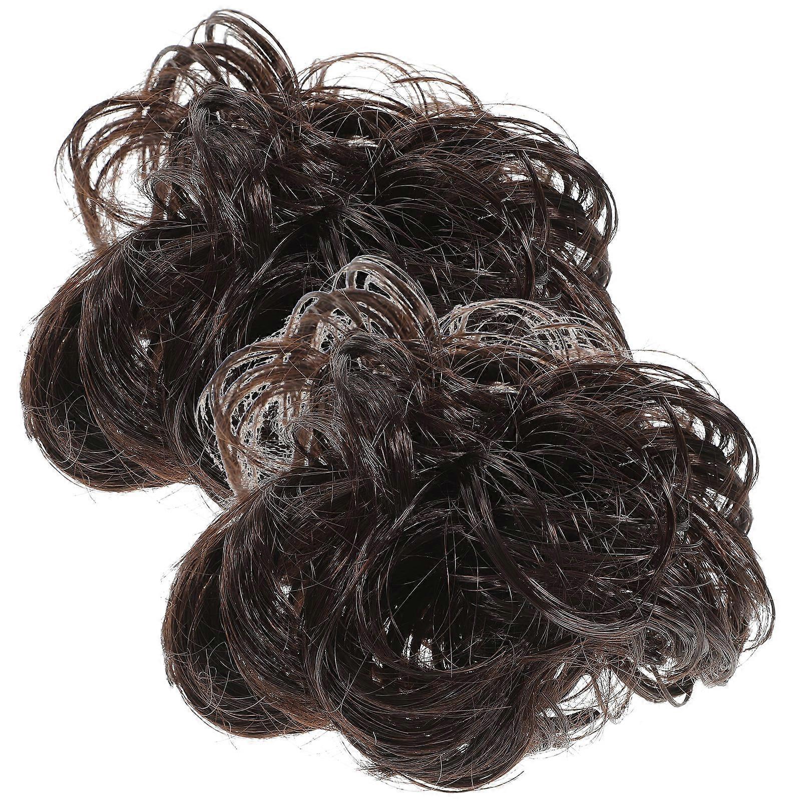 Durable Fiber Messy Bun Hair Piece for Women Brown Curly Claw Clip Hair Extensions 2Pcs