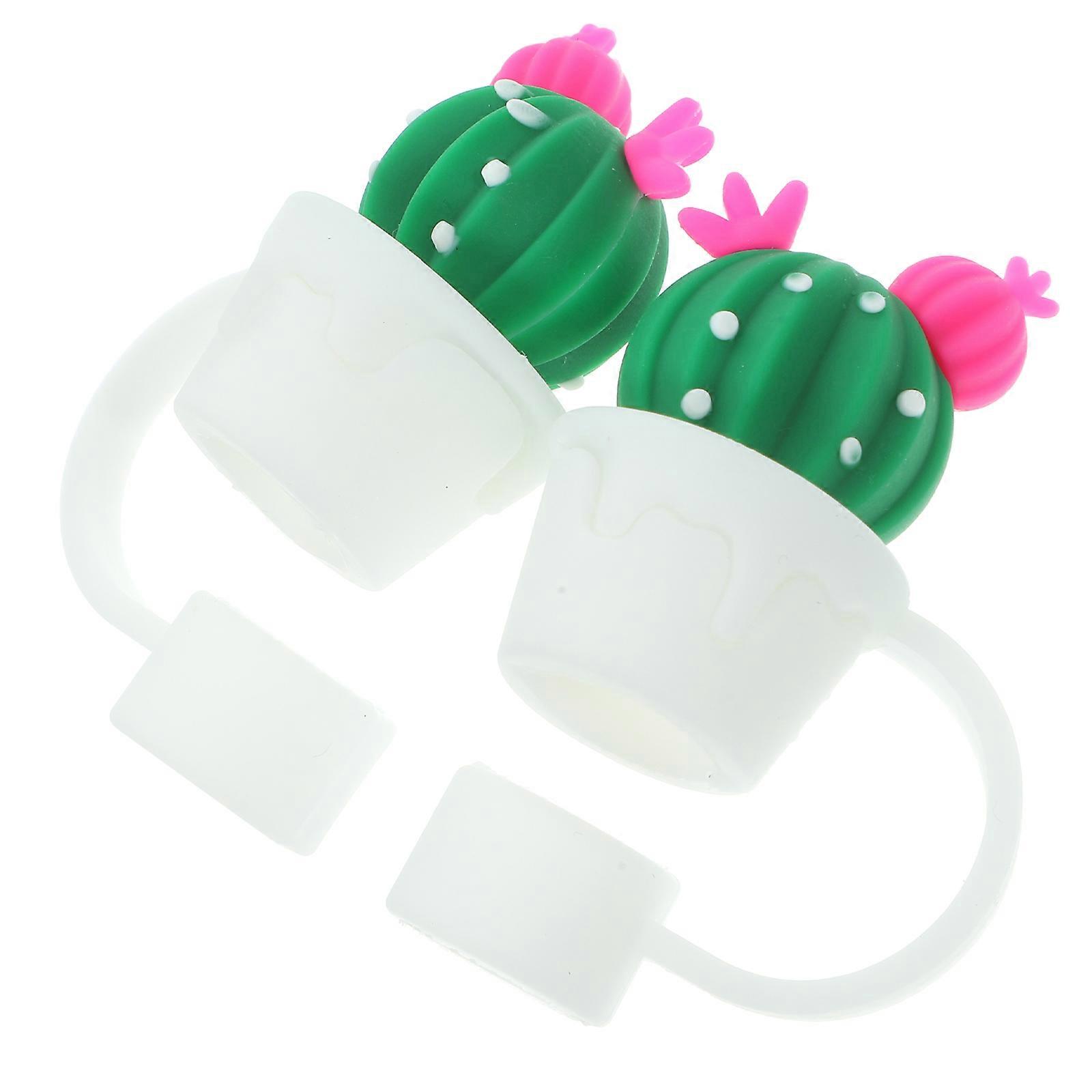 Reusable Silicone Straw Caps with Cute Cactus Design Dust Resistant Drinking Protectors for Smoothies & Milkshakes (2pcs)