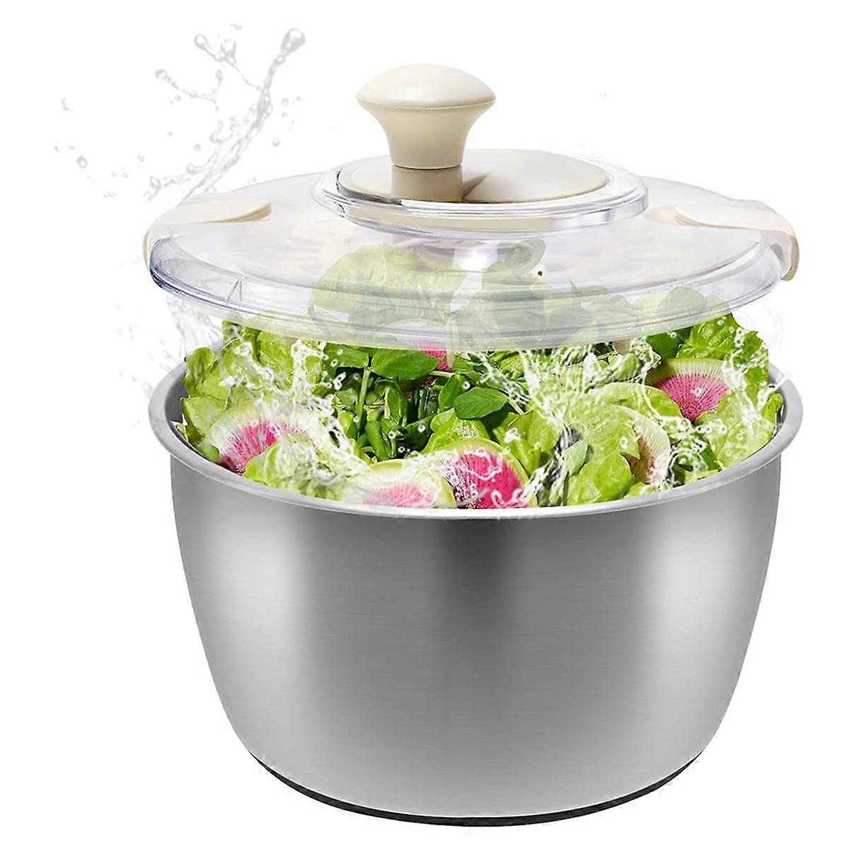 Stainless Steel Salad Lettuce Spinner with Lid, Basin, Drain Frame and Non-Slip Base,Compact Manual