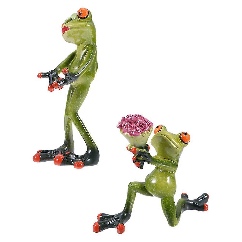 Frog Resin Statue 2Pcs Frog-Shape Sculpture For Loved Ones Gift Assorted Color Cartoon Design Suitable For Various Occasions