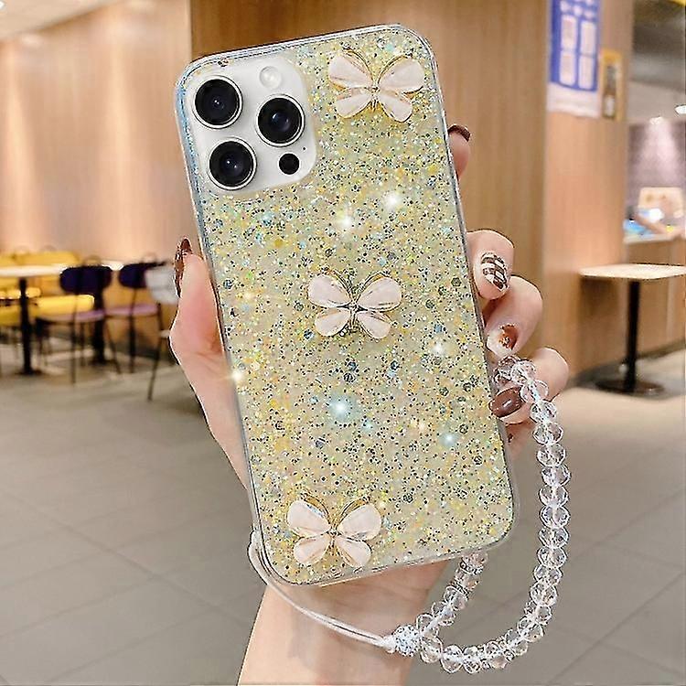 لجهاز iPhone 11 Starry Sequin Jade Butterfly Epoxy TPU جراب هاتف مع حزام