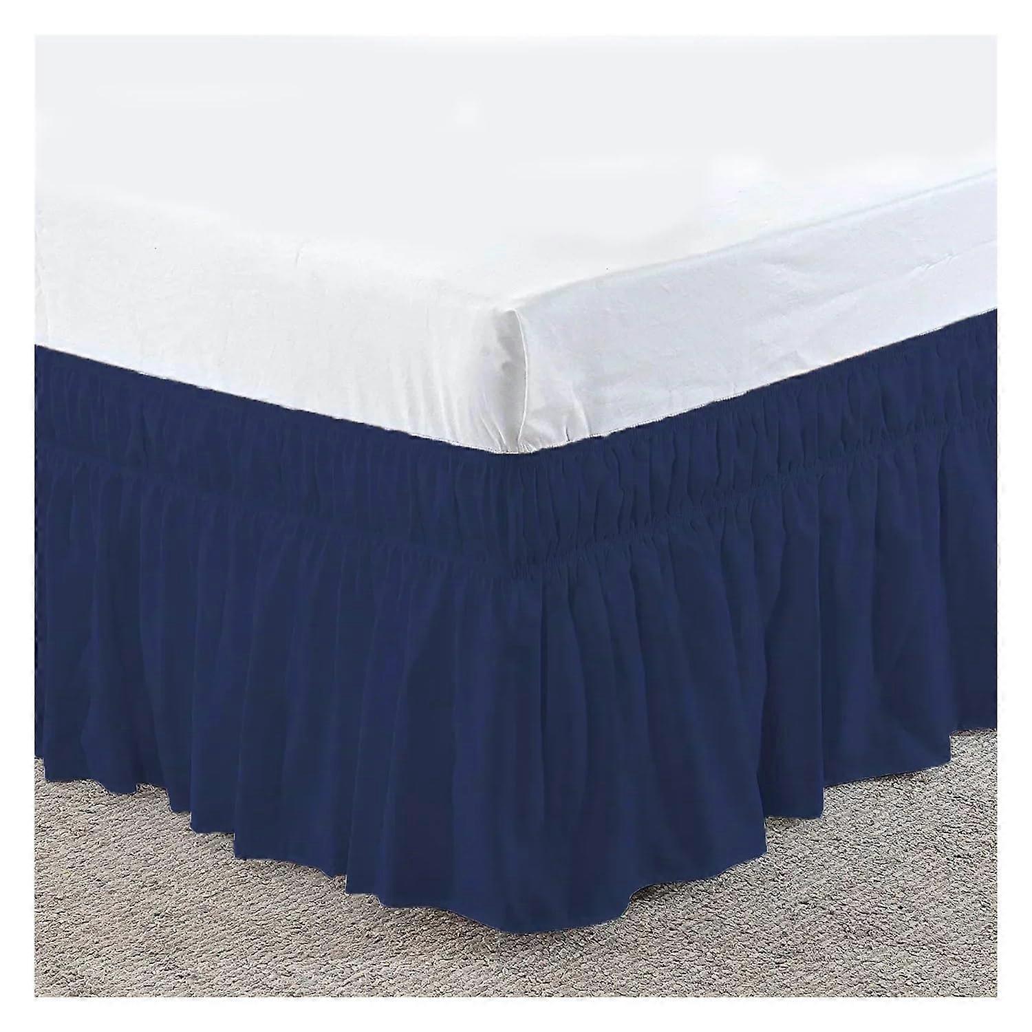 King Size Bed Skirt Dust Ruffle Fitted Bedspread Adjustable Elastic Belt 40 cm (BLUE2)