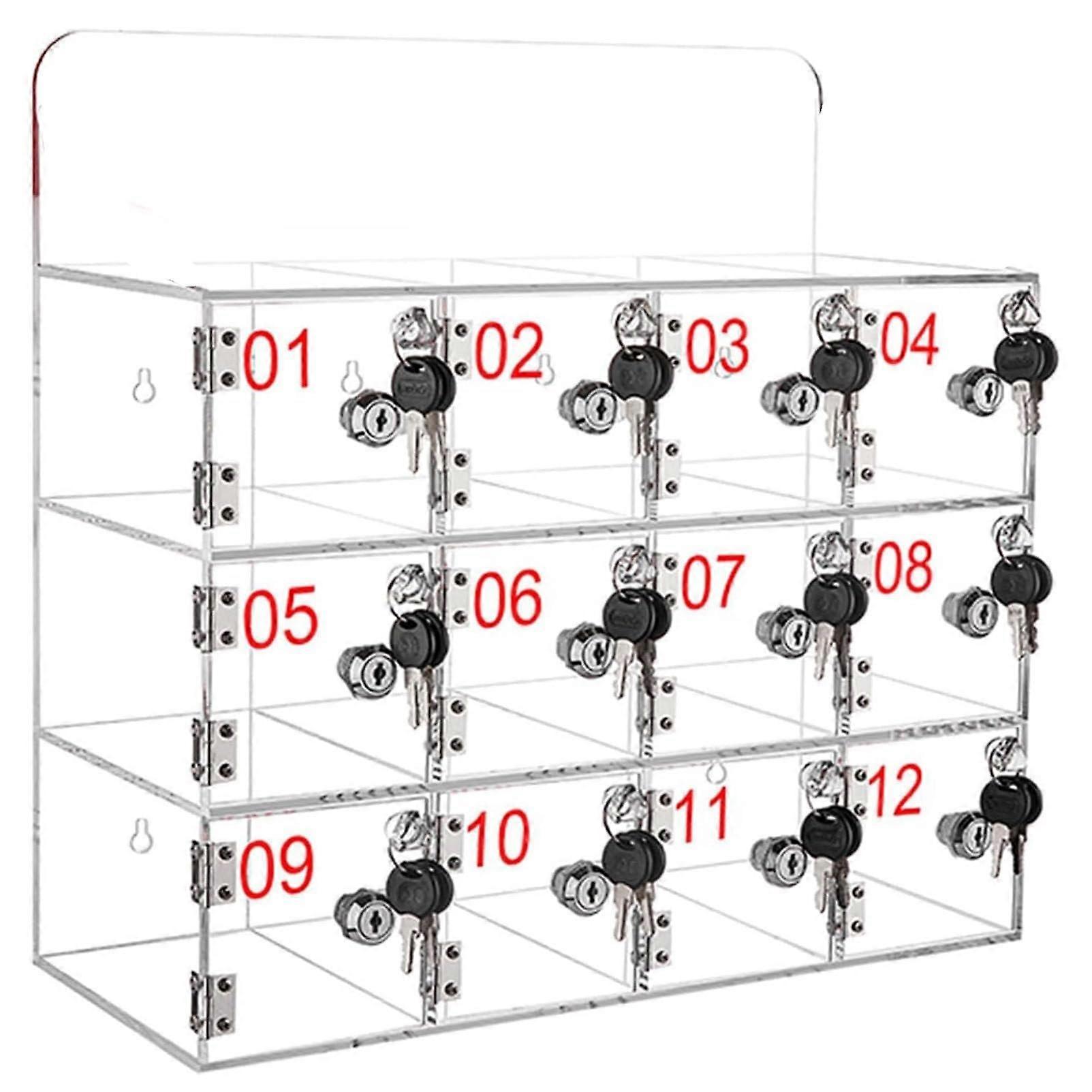 Wall-Mount Phone Storage Cabinet, 12 Compartments, Transparent Acrylic, Lockable Doors With Keys, Classroom Use