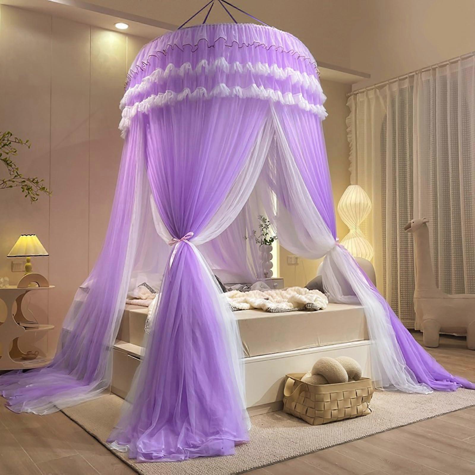 Mosquito Net Bed Canopy Pop Up for Double Single Baby Bed Travel Home Purple