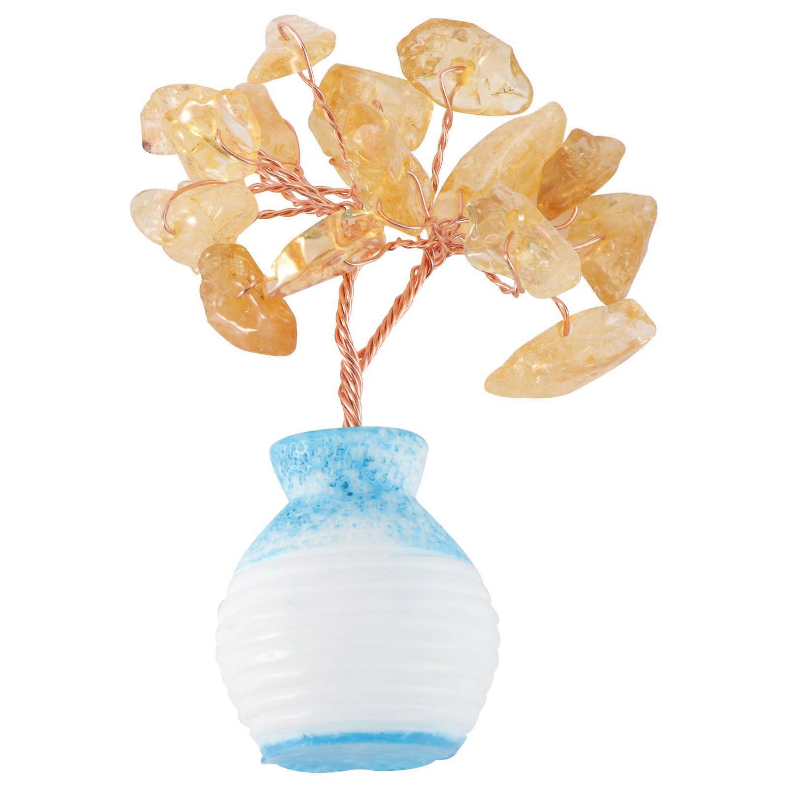Yellow Crystal Money Tree for Decoration with Design and Plastic Stone Wire Desktop Ornament 1pc Mini