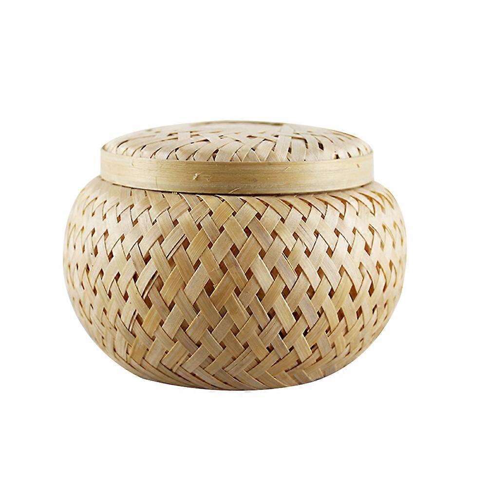 Bamboo Woven Tea Canister with for Home Use Portable Storage Container in Khaki