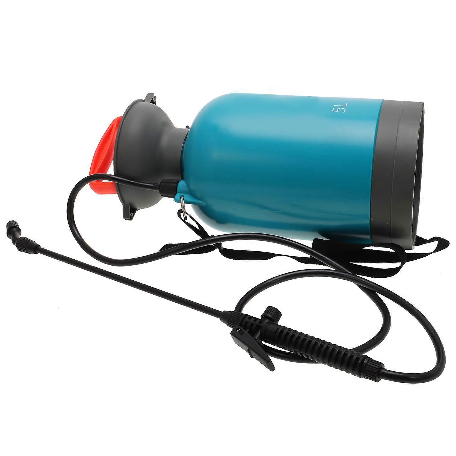 Blue Watering Can with Manual Pressure Pump for Garden Use 5L Capacity Creative Design for Plants