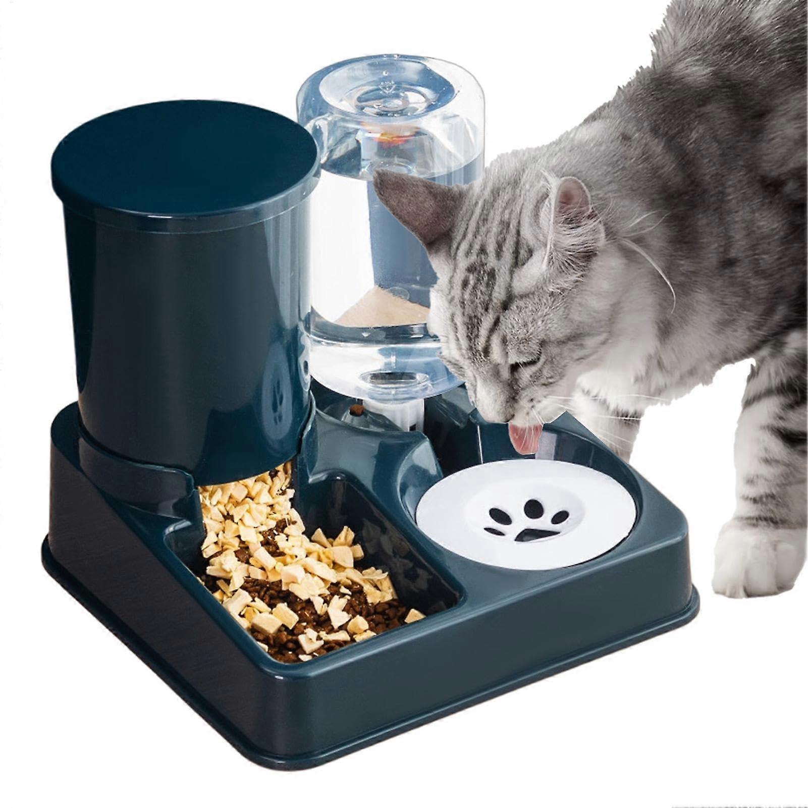 Cat Food and Water Dispenser Set, Automatic 2-in-1 Non-Slip Bowl, Portable Removable Pet Feeder and Waterer