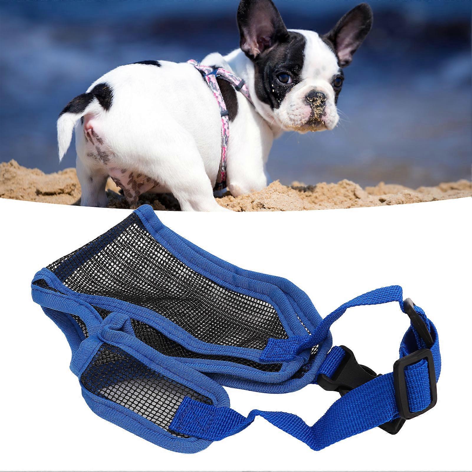 Short Snout Dog Muzzle Adjustable Breathable Prevent Biting Chewing Dog Mesh Muzzle for Bulldog Shar Pei Chihuahua Blue S