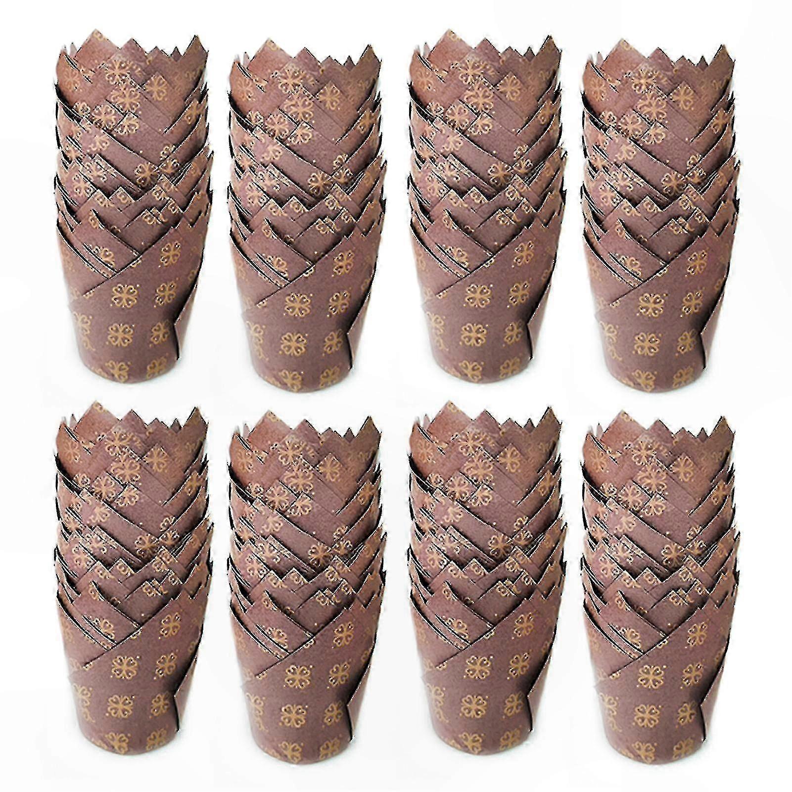 200pcs Eucalyptus Pattern Heat-Resistant Tulip Baking Cups for Cupcakes and Desserts