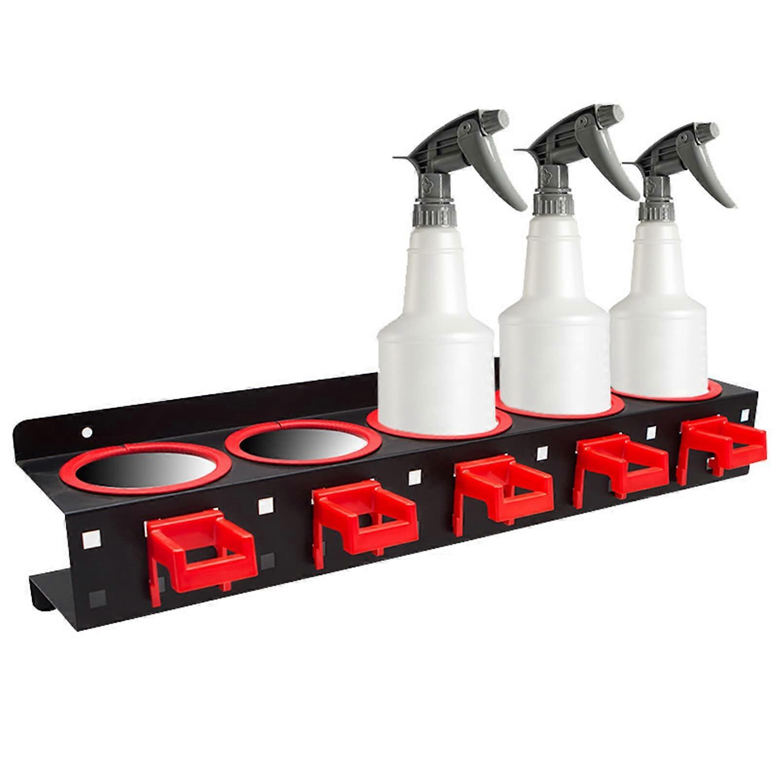 Spray bottle shelf, 12 x 12.5 cm, wallmounted with 5 hooks