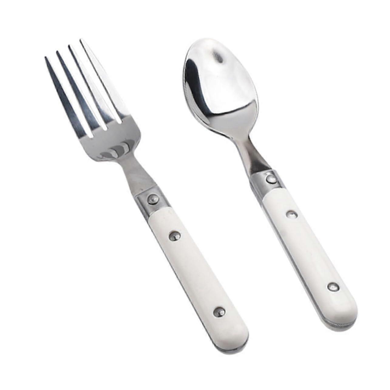 2Pcs Fork and Spoon Ivory Handle Stainless Steel Tableware for Daily Use Utensils Safe and Easy to Clean