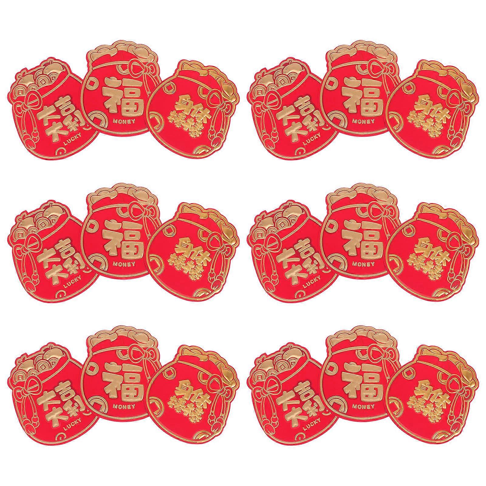 New Year Red Packet Red Packets for Spring Festival Copper Paper Red Color Rectangular Pattern 18Pcs