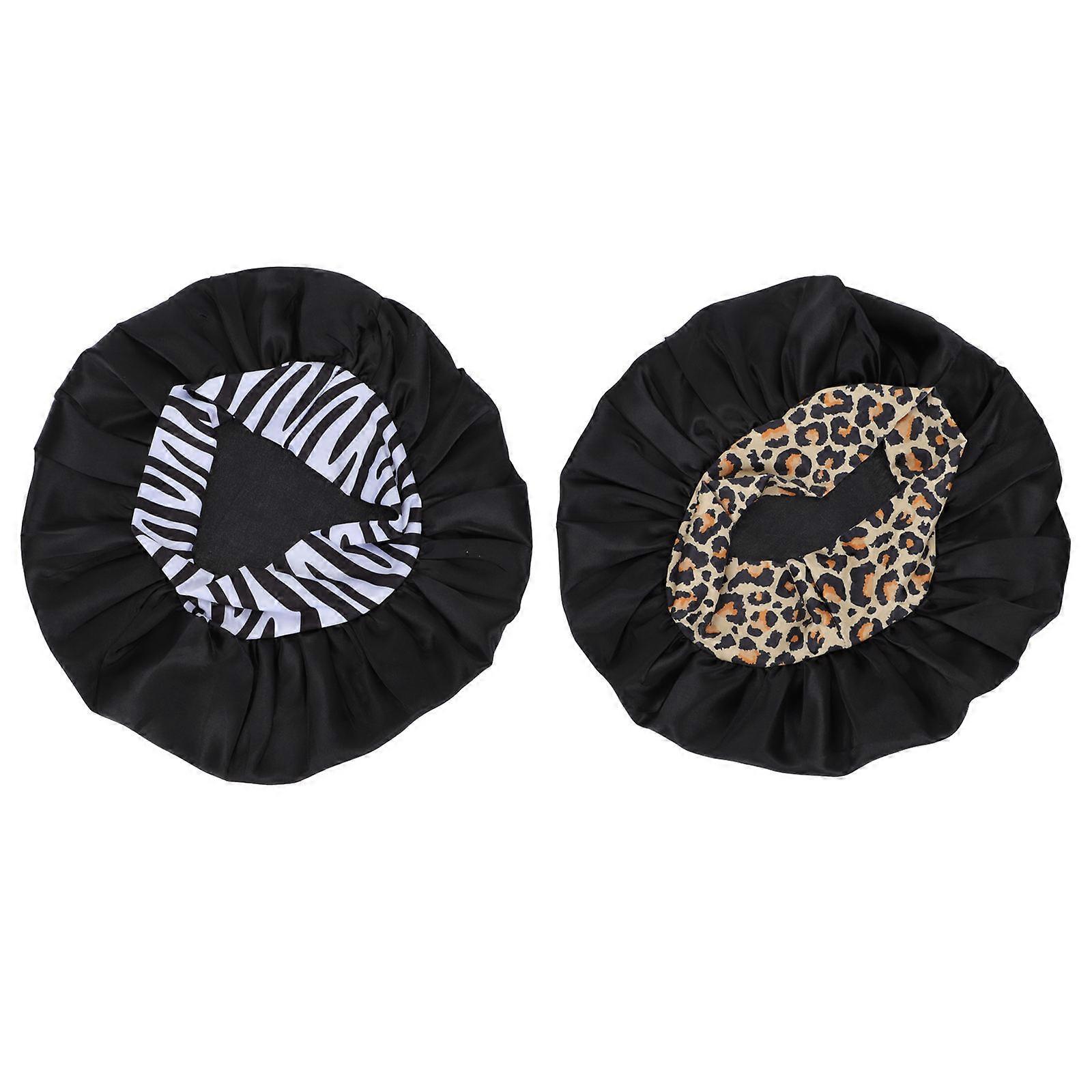 Wash Face Sleeping Hat Wide-Brimmed Satin Black Elastic Design for Women 2Pack
