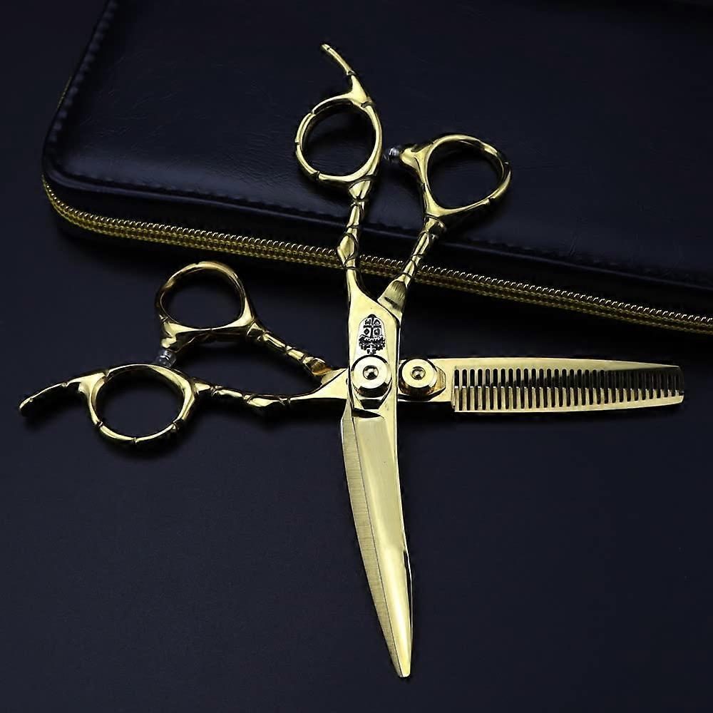 Professional Hair Cutting Shears, 6inch 440c Steel Curved Gold Barber Scissors