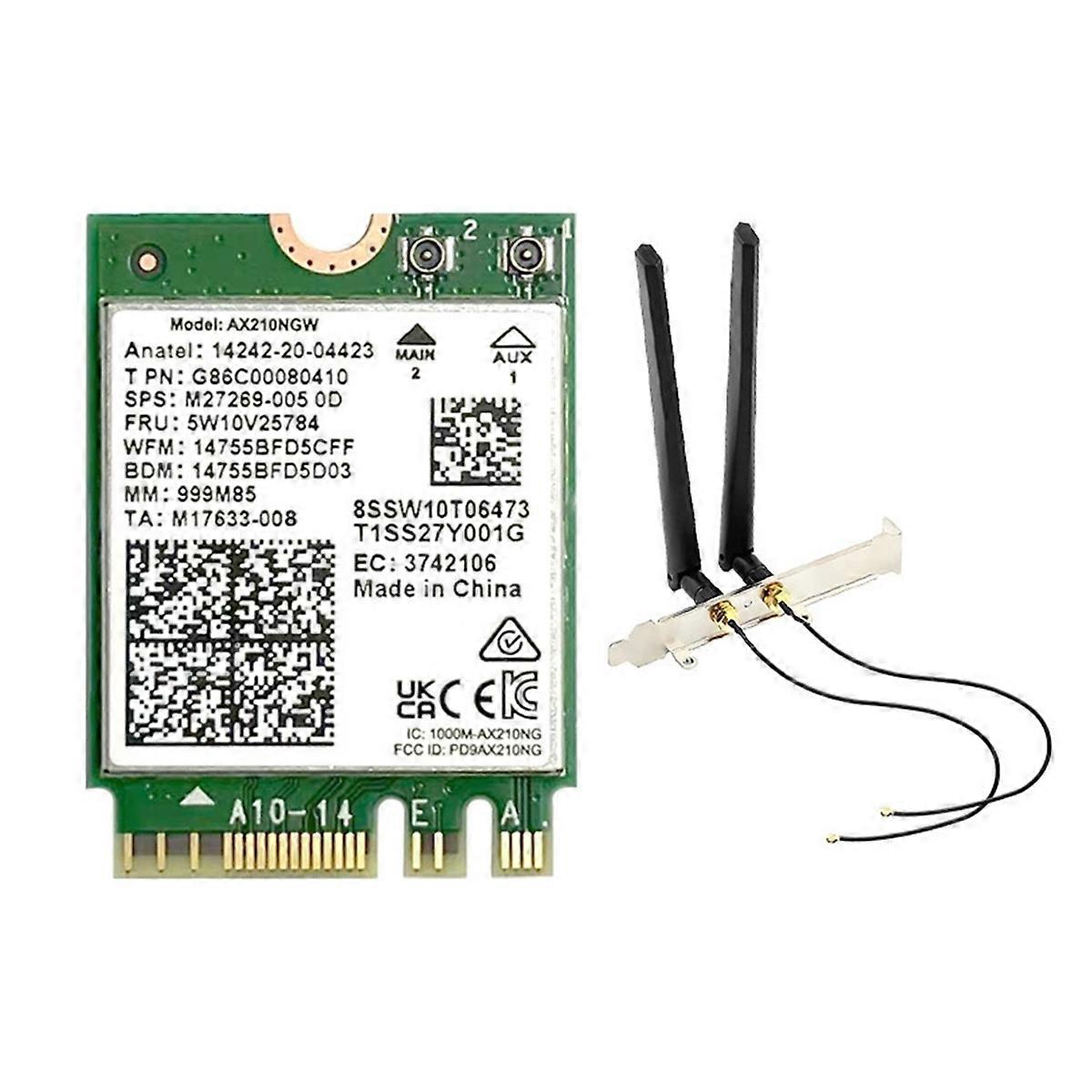 AX210NGW WiFi 6E Card+Antenna 2.4G/5G/6Ghz Tri-Band Bluetooth 5.3 WiFi Adapter 5374Mbps Laptop Wire