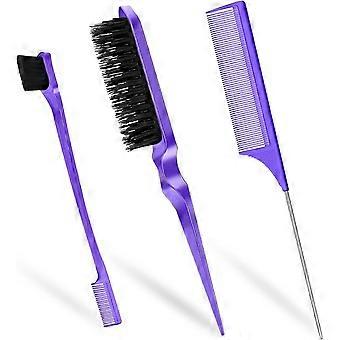 3 Stück glattes Bürstenset, Kunststoffborsten-Haarbürste, neckische Kammkante, Haarbürste, neckendes Pinsel-Bürsten-Set, Rattenschwanzkamm, doppelseitige Kantenbürste